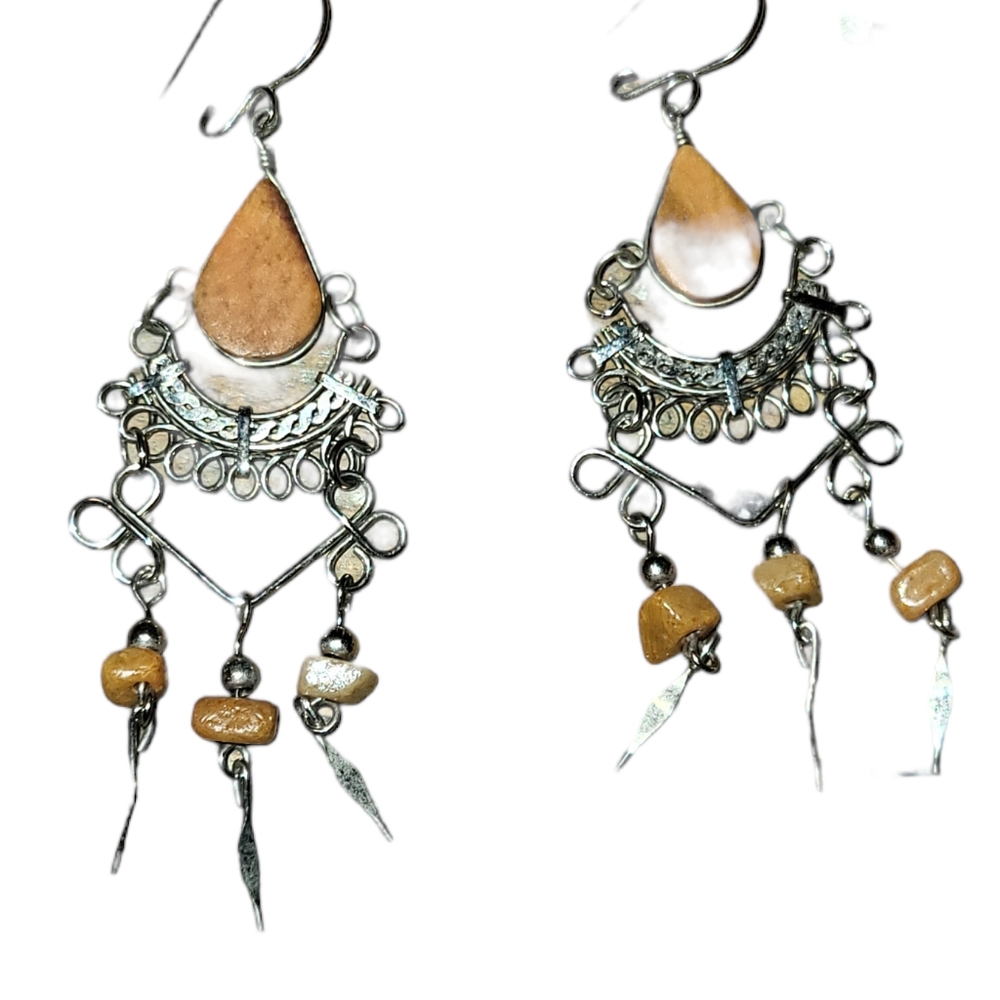 Peruvian Alpaca silver with brown stone Chandelier dangle earrings
